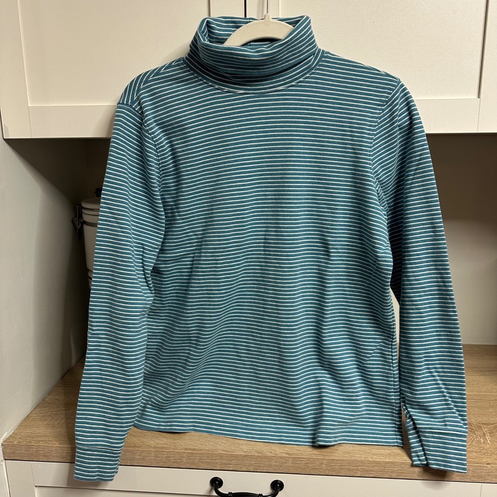 LL Bean Turtleneck Womens L Striped Long Sleeve Cotton Minimalist Top Gorpcore